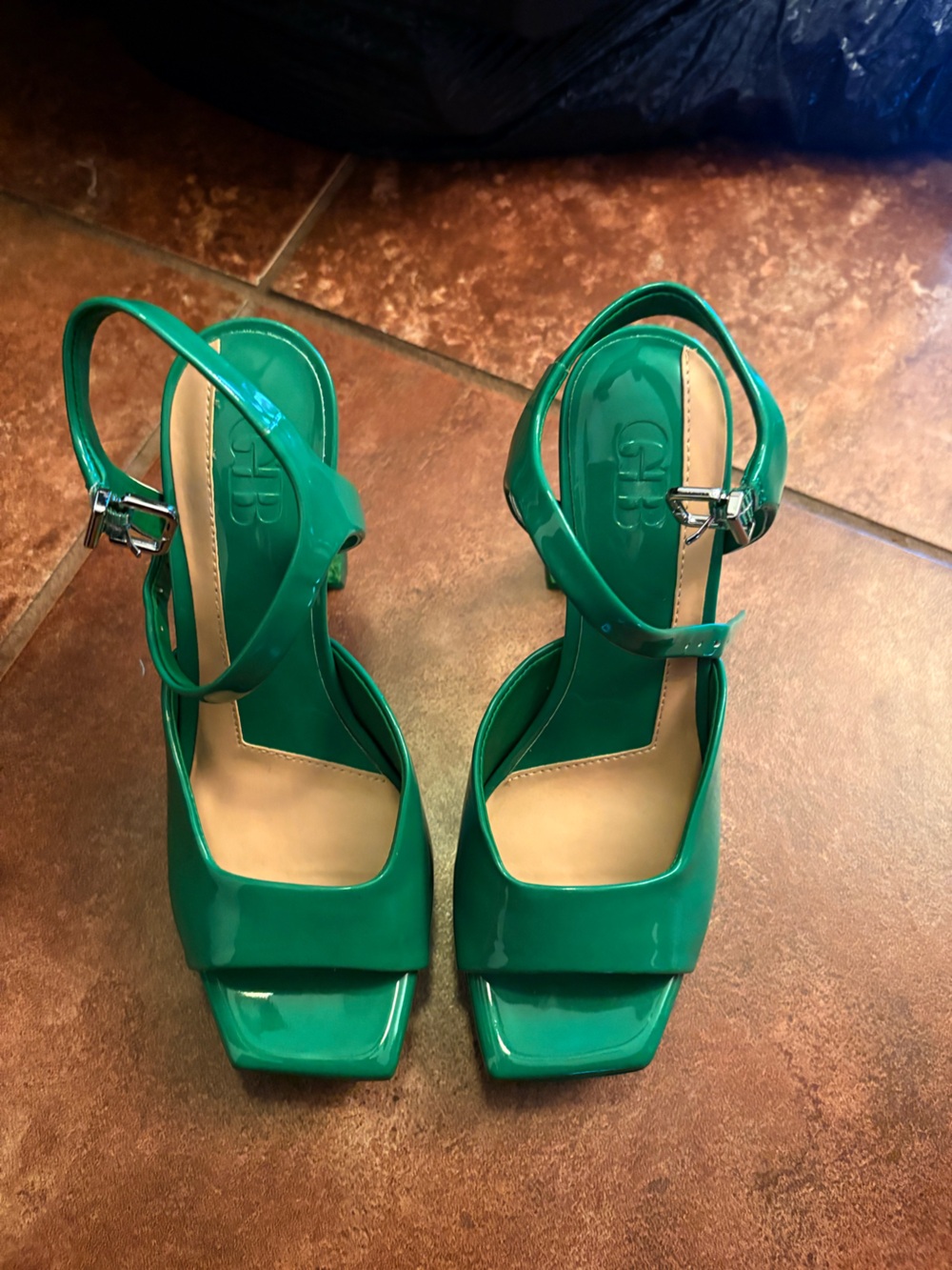 Green Patent Slingback Heels - NEVER WORN